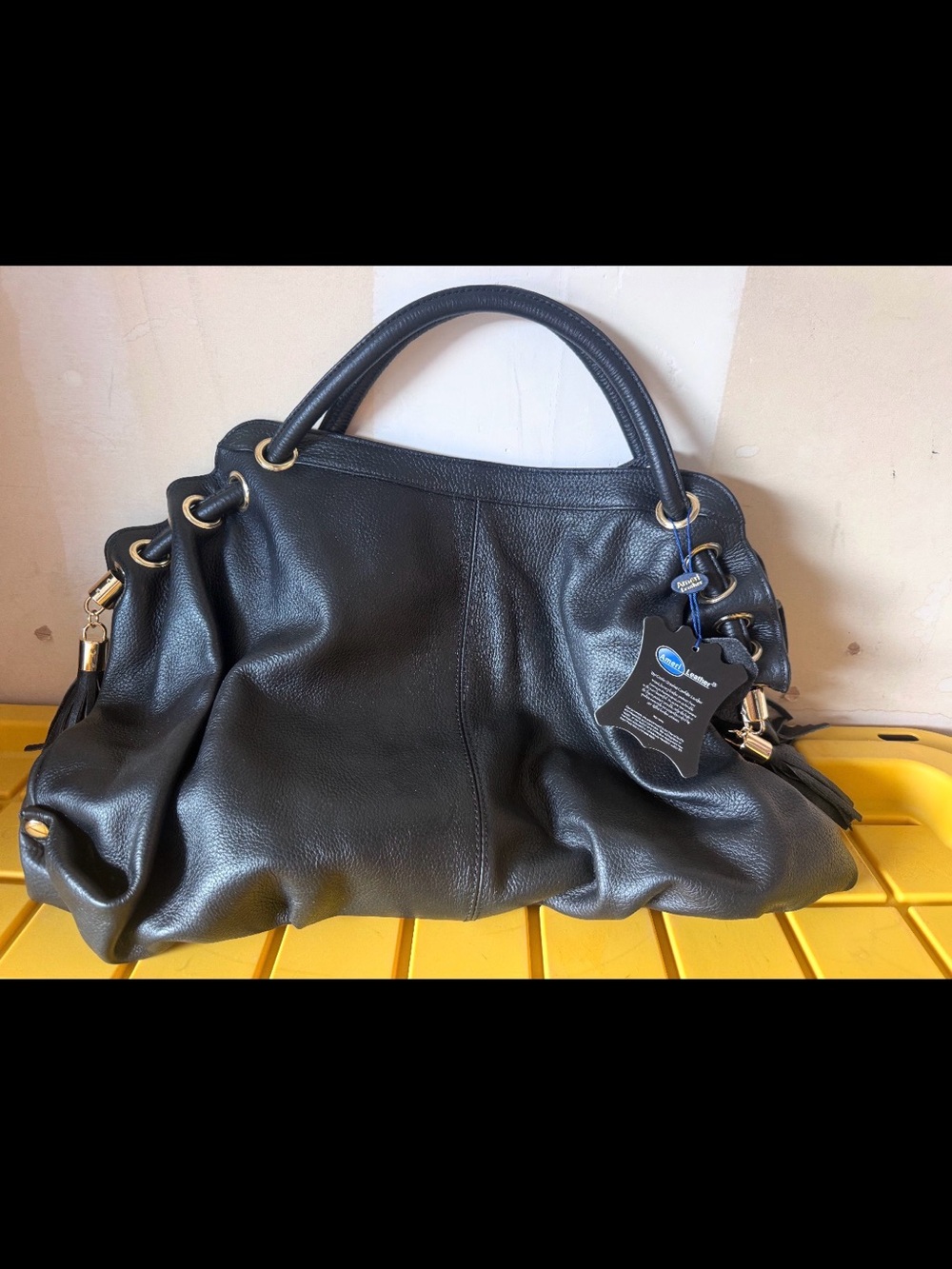 AMERILEATHER Black Leather Musette Shoulder Bag NWT